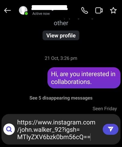 Share profile link in Instagram Chats