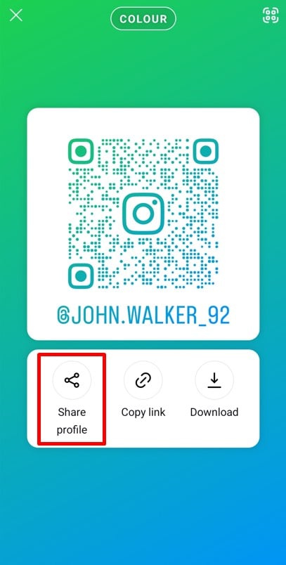 Share profile button in Share profile tab