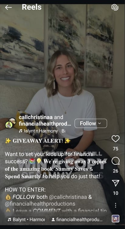 Giveaway contest on real estate Instagram profile