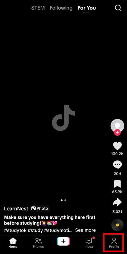 TikTok app home page view