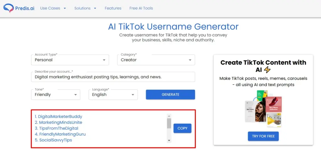 Free AI TikTok Username Generator