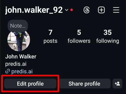 Click on Edit profile button in profile view