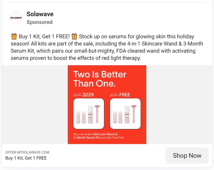 Solawave's Instagram Image ad example