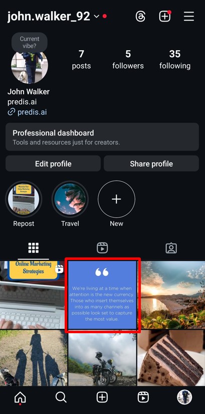 Choose a post from Instagram's profile view