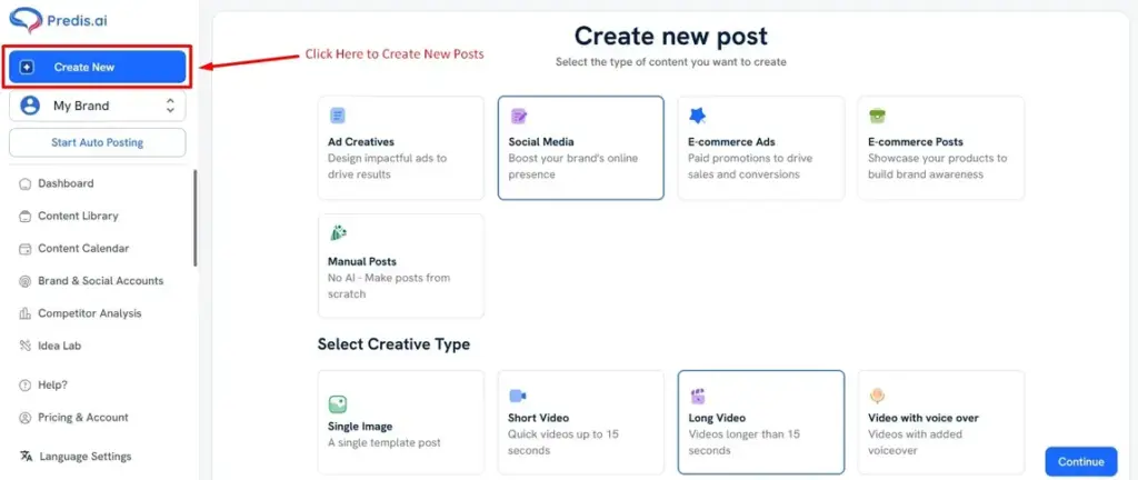 Create New flow in Predis.ai