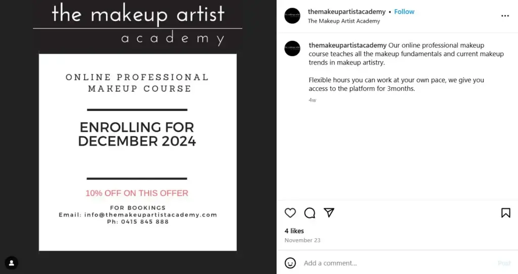 Instagram post idea for online makeup course 