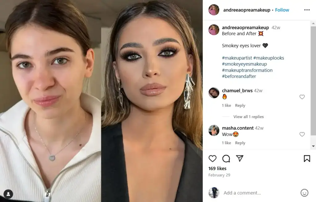 Makeup transformation post on Instagram