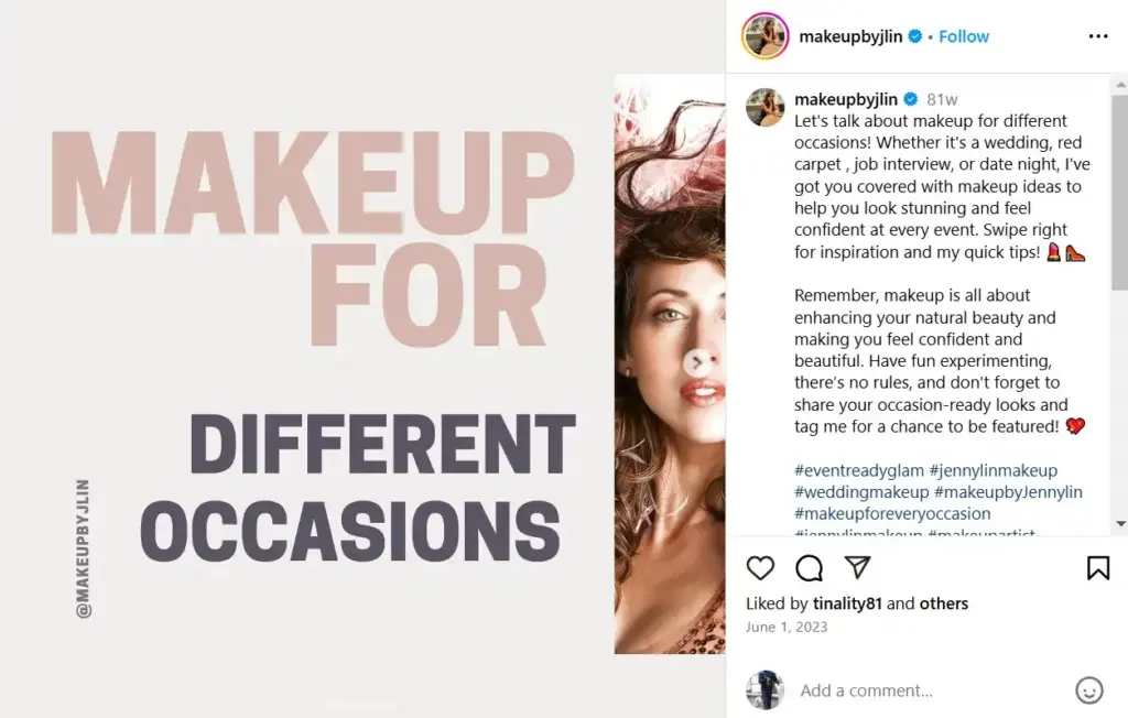 Instagram carousel post idea for makeup looks