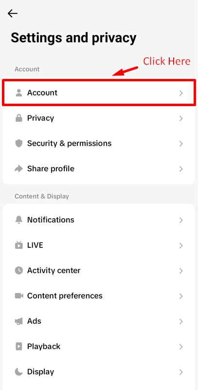 TikTok's settings and privacy tab