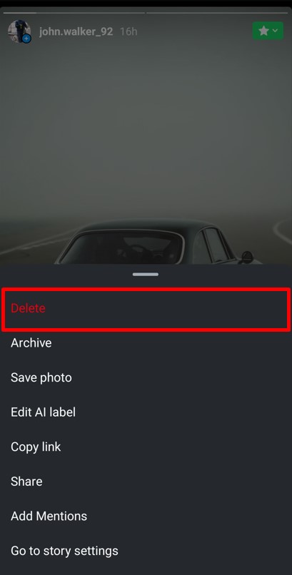 Delete Instagram Story option