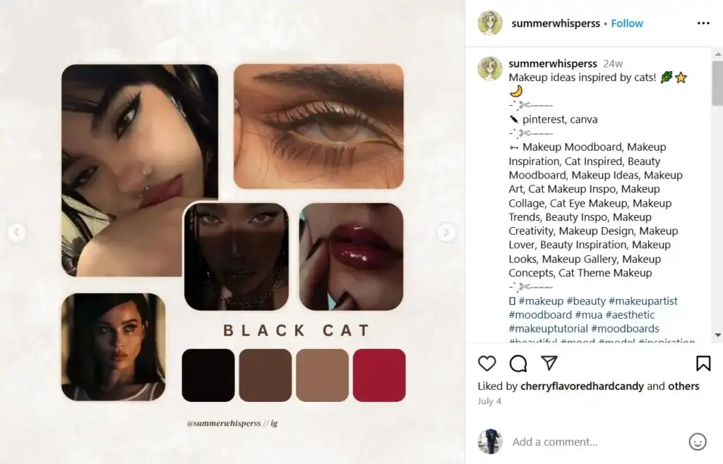 Instagram post idea for makeup moodboard inspiration