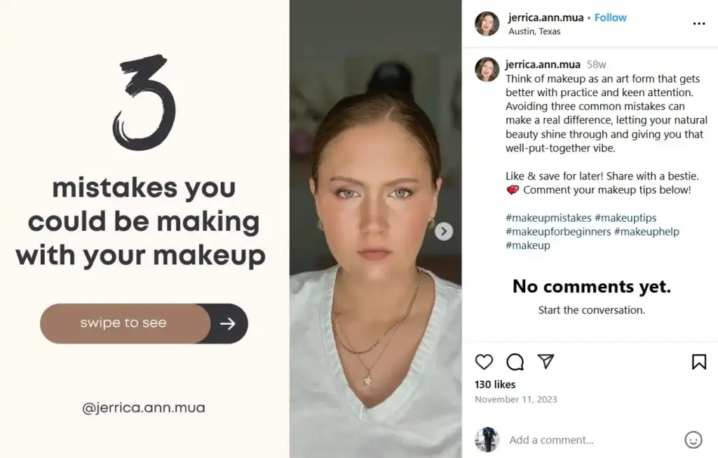 Makeup mistakes post idea for Instagram