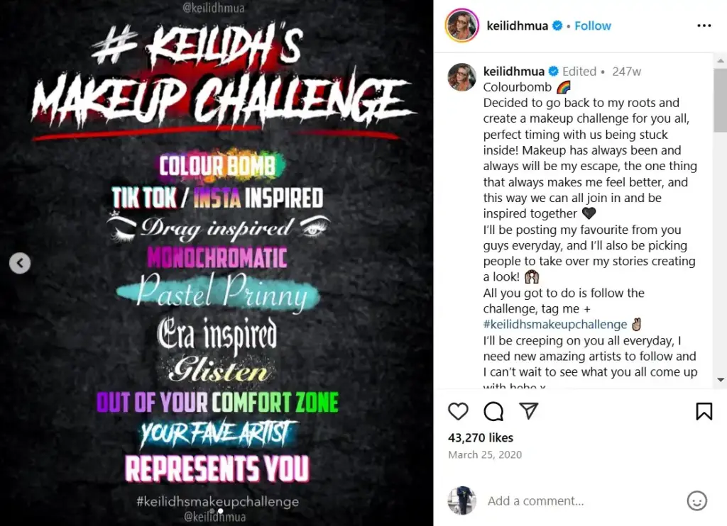 Instagram content idea for makeup challenge