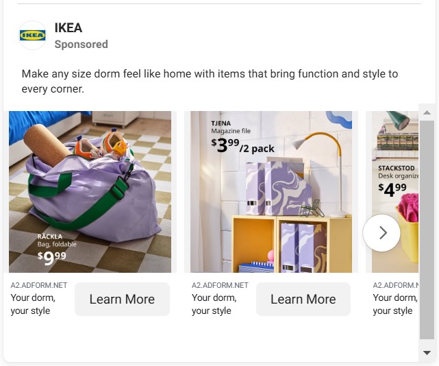 Ikea's Instagram carousel ad example