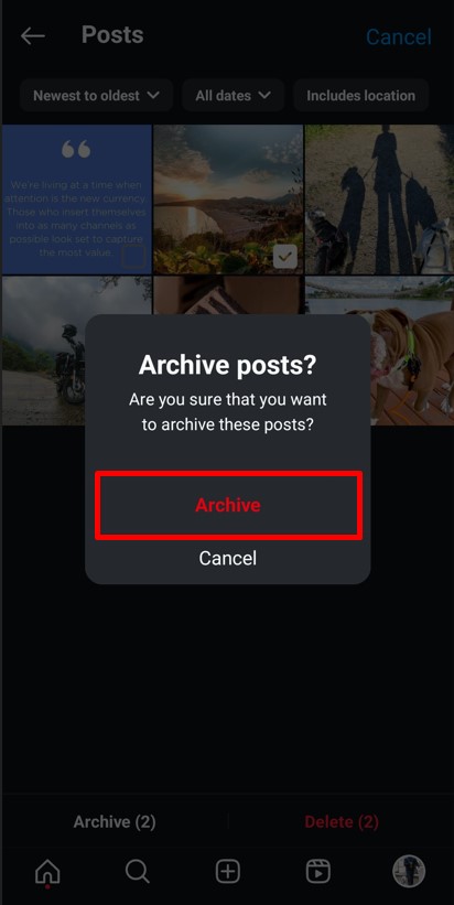 Confirm by tapping on Archive button in the pop-up