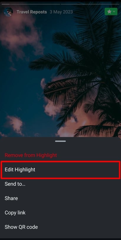 Click on More options button in Instagram Highlight