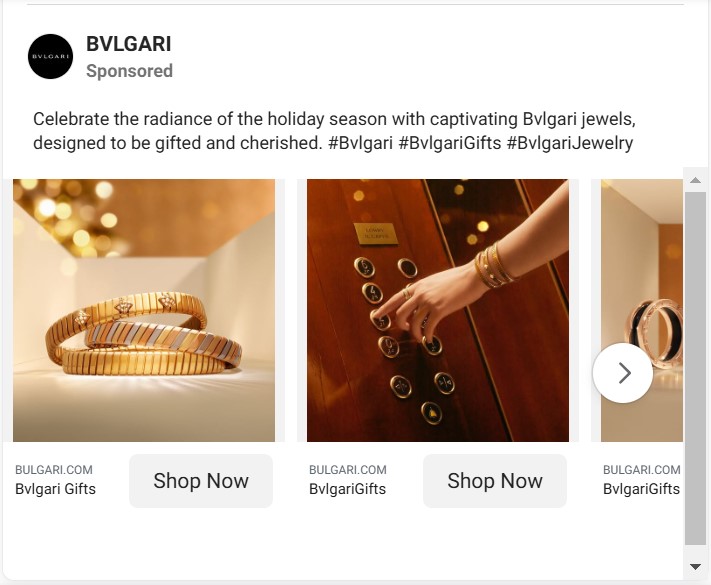 Instagram shoppable post example from BVLGARI