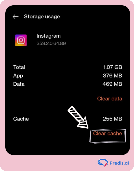 clear cache on instagram