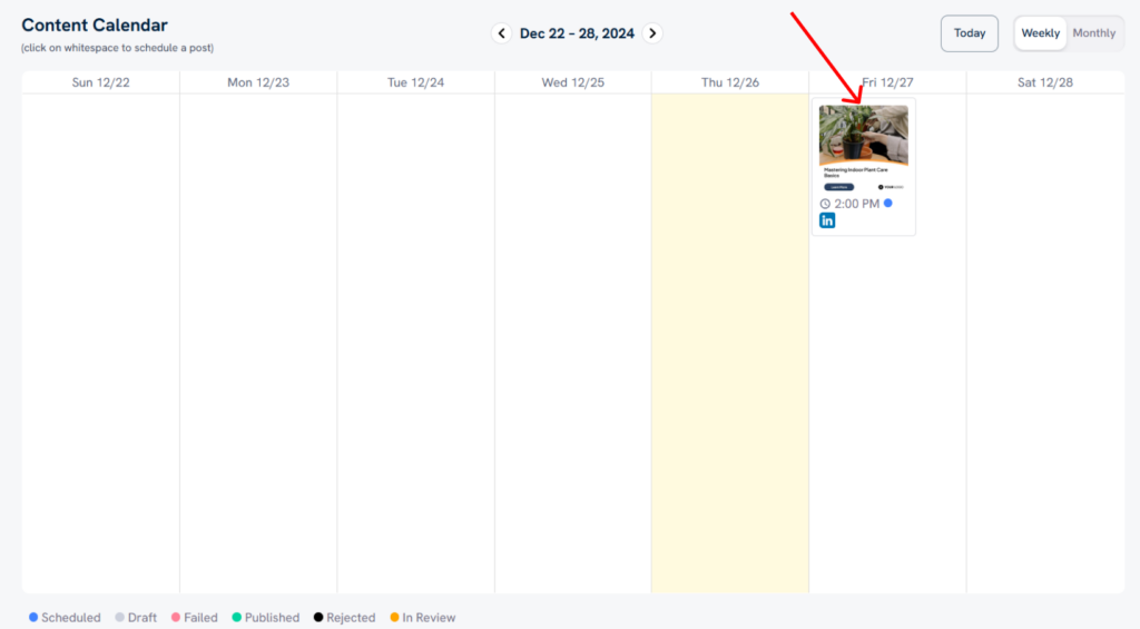 Schedule LinkedIn post and view in Content Calendar - Predis AI