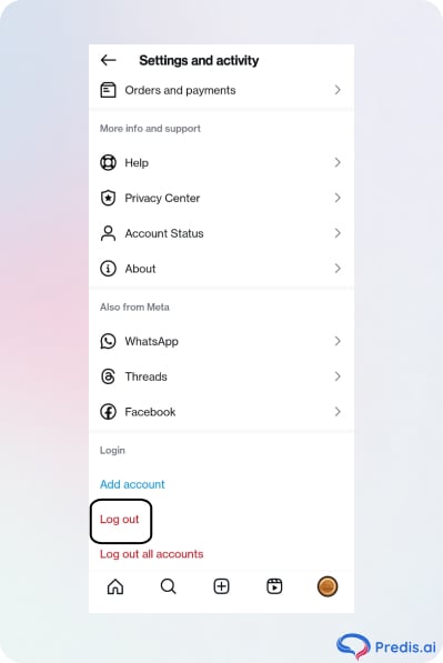 logout from instagram