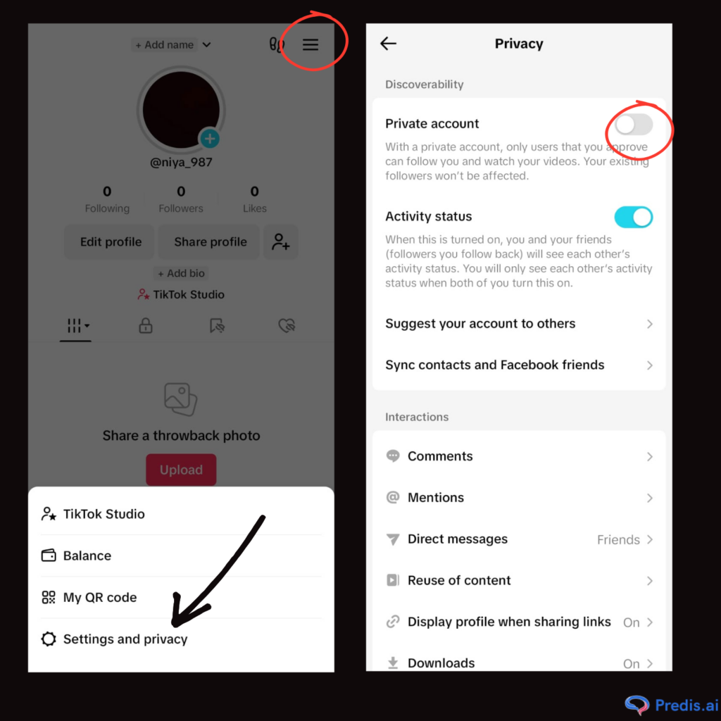 make your account as Private on tiktok