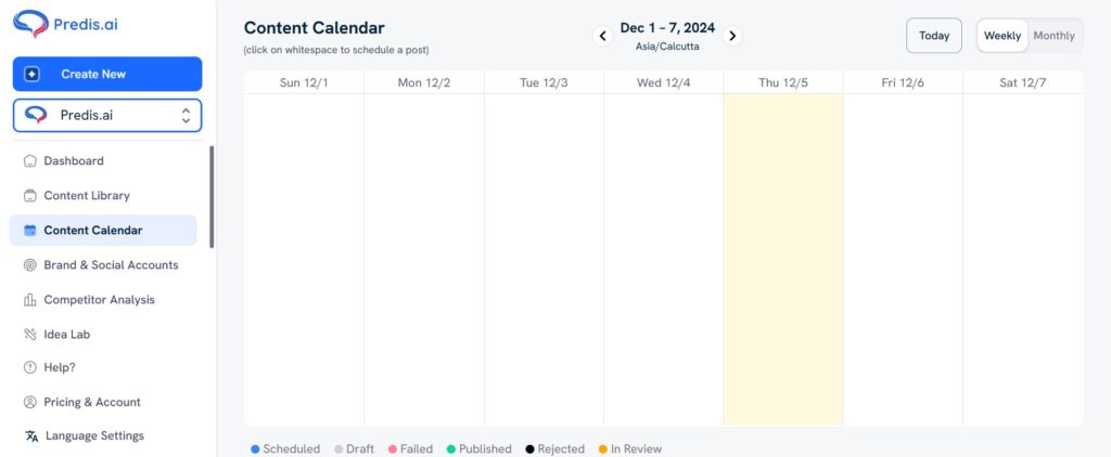 Predis.ai's Social Media Content Calendar