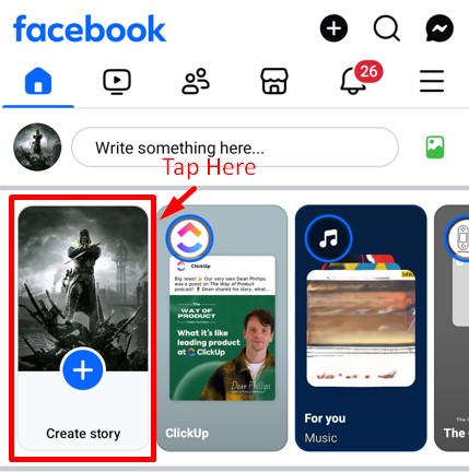 Create Story button in Facebook home page