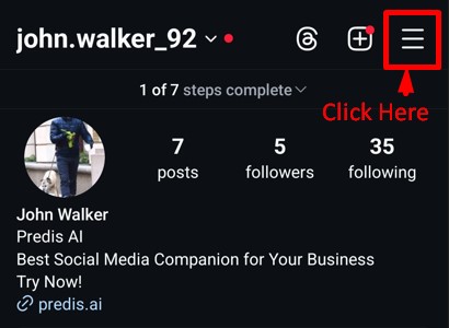 Menu button in Instagram's Profile section