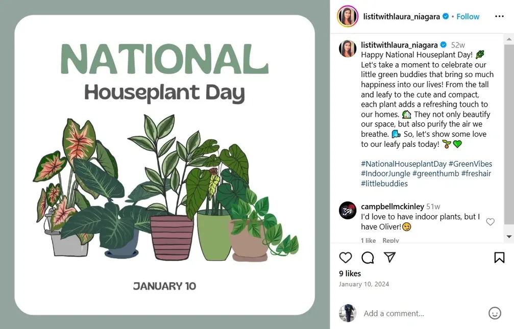 Instagram post on National Houseplant Day