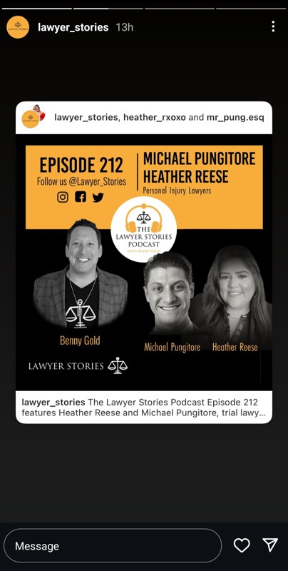 Sharing podcast on Instagram Story for Law Firm