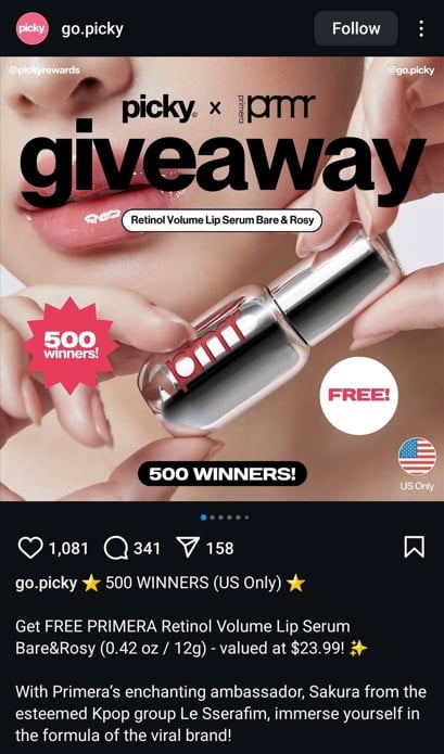 Example for Skincare product giveaway post Idea 