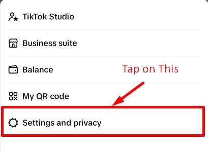 Settings and Privacy option in Menu button of TikTok