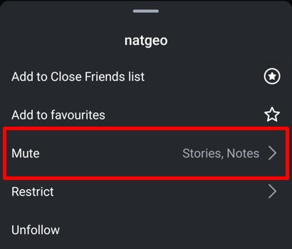 Mute option for Instagram profile