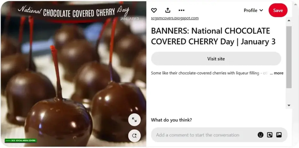 January content idea example of Pinterest post on National Chocolate Covered Cherry Day