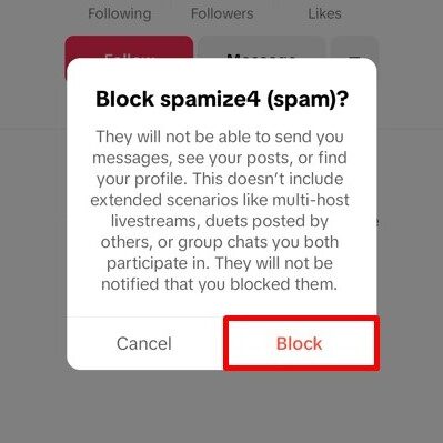 Block confirmation pop-up