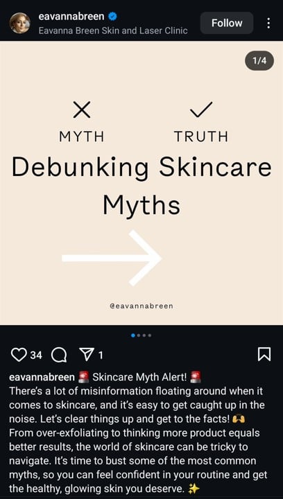 Skincare content Idea example about skincare myths