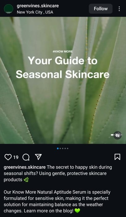 Seasonal skincare content Idea post example