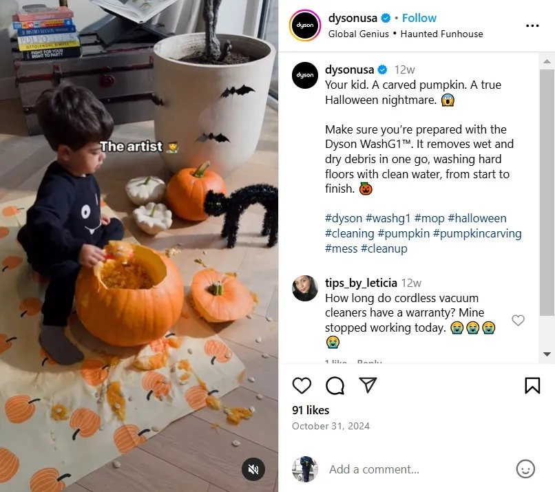 Instagram post on Halloween cleanup 