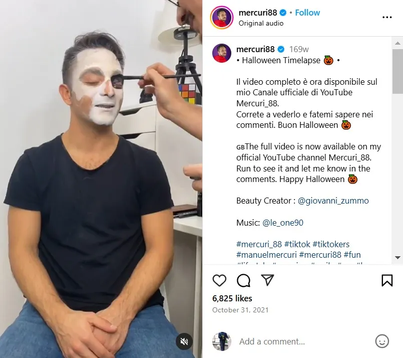 Timelapse video on social media of Halloween makeup