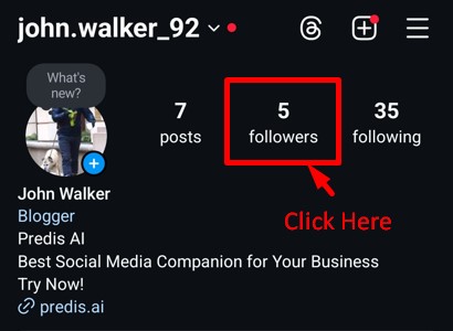 Followers option in Instagram profile page