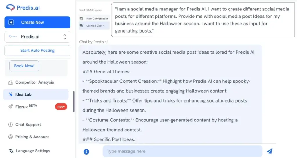 Predis.ai's Idea Labs providing with Halloween post ideas