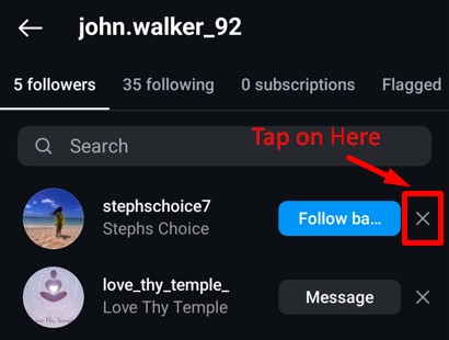 Remove button in front of followers in follower list