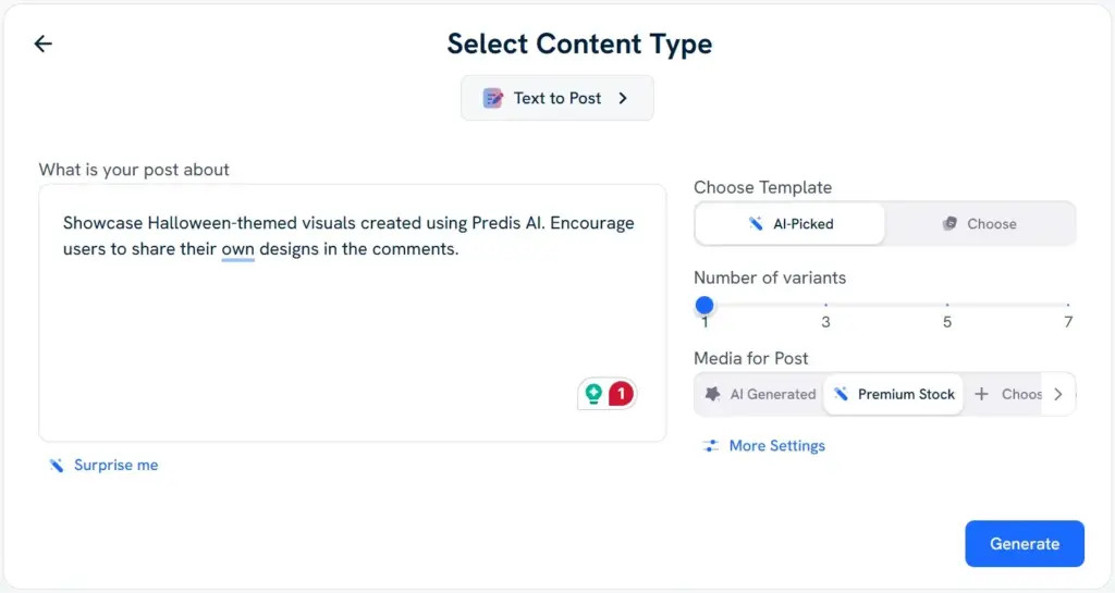 Predis AI Input for Generating social media post for Halloween