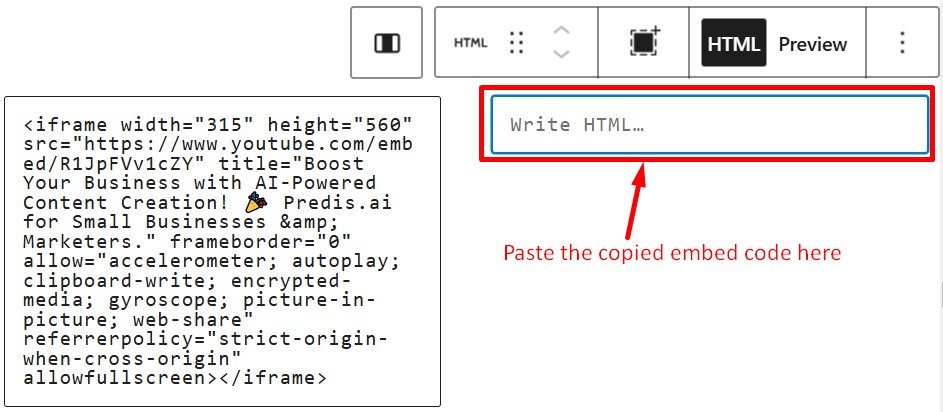 Paste the YouTube Shorts embed code in the given field