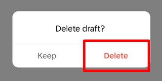 Delete draft confirmation popup on TikTok