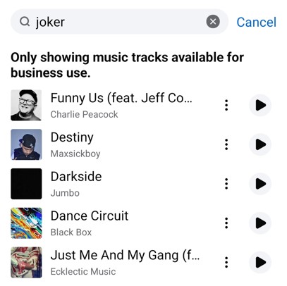 Facebook's music library