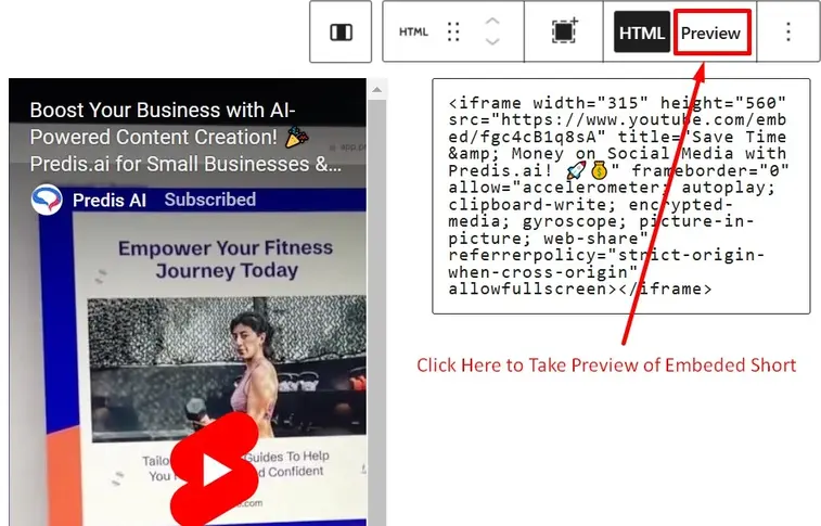 Preview the Embed of YouTube Short
