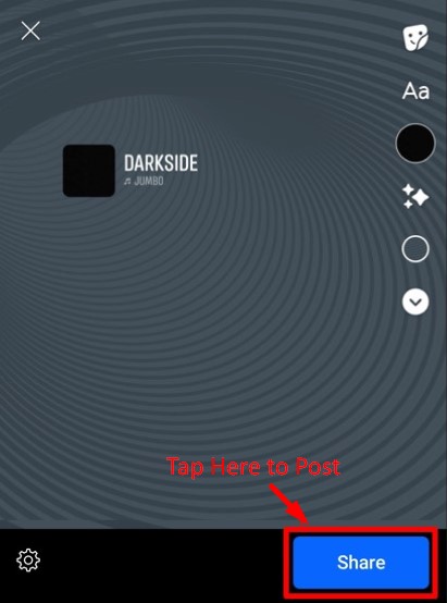 Tap on Share button to post the Facebook story with music