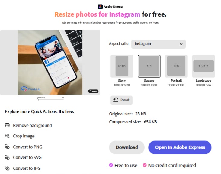 Steps to make pictures fit on Instagram using Adobe Resizer