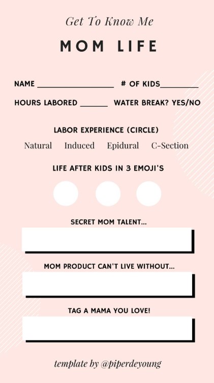 Mom Life - get to know me template